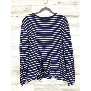 J. McLaughlin Womens XL Blue White Stripe Long Sleeve Casual Crew Neck T-Shirt